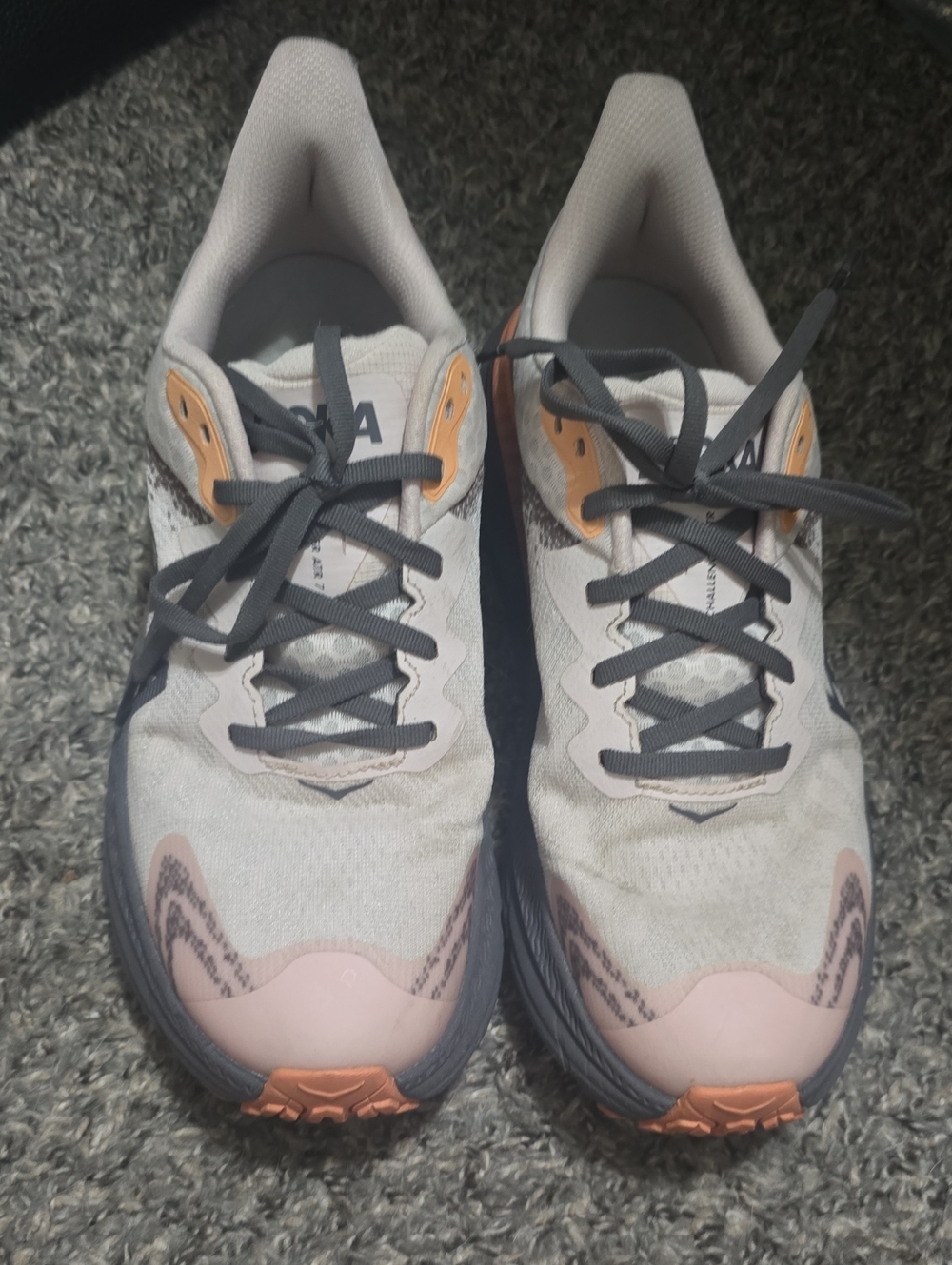 Hoka Women's Running Shoes in Light Gray and Peach